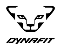 Zwart-wit logo met het gestileerde gezicht van een sneeuwluipaard boven het woord „DYNAFIT”, geschreven in een vetgedrukte, cursieve, moderne lettertype.