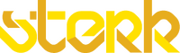In geel en oranje gestileerde tekst vormt het woord ‘sterk’ in een modern, geometrisch lettertype op een lichte achtergrond.