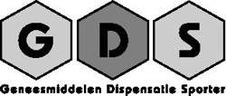 Logo met drie zeshoeken waarin de letters G, D en S staan, boven de woorden ‘Geneesmiddelen Dispensatie Sporter’ in vetgedrukte zwarte letters.